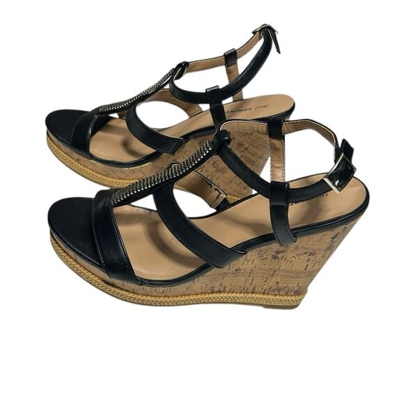 Call It Spring Black Cork Wedge Sandals with Rhinestone Accent Size 8.5 - Picture 5 of 12